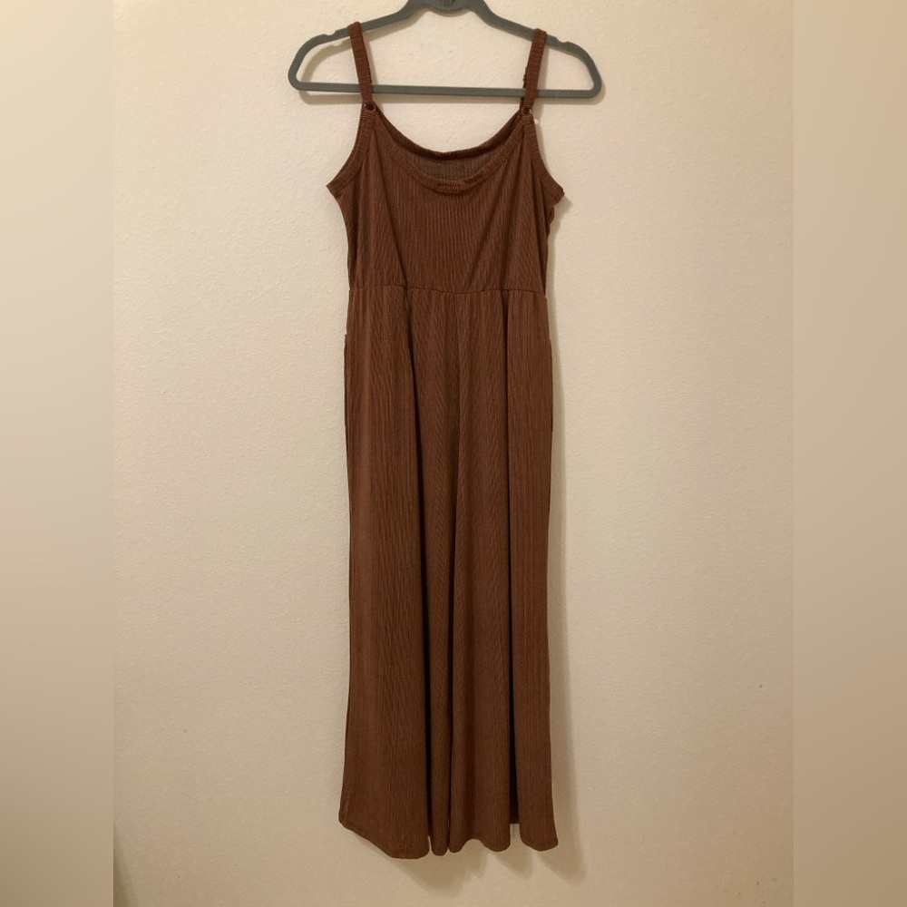 LuLaRoe Leola Jumpsuit Size XS Cinnamon Brown Pinstripe Wide Leg - Picture 9 of 12